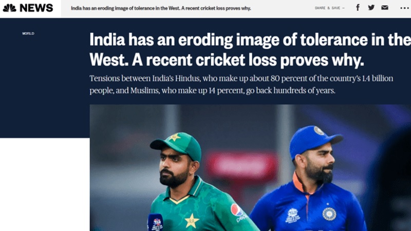 Cricket section of  CNBC reported “India has eroding image of tolerance” 