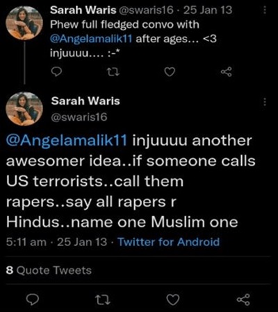 Wisden India's Journalists Sarah Waris abused Hindus on Twitter