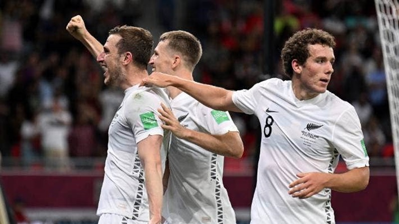 All Whites celebrate Chris Wood’s goal that was then overturned during their World Cup playoff against Costa Rica